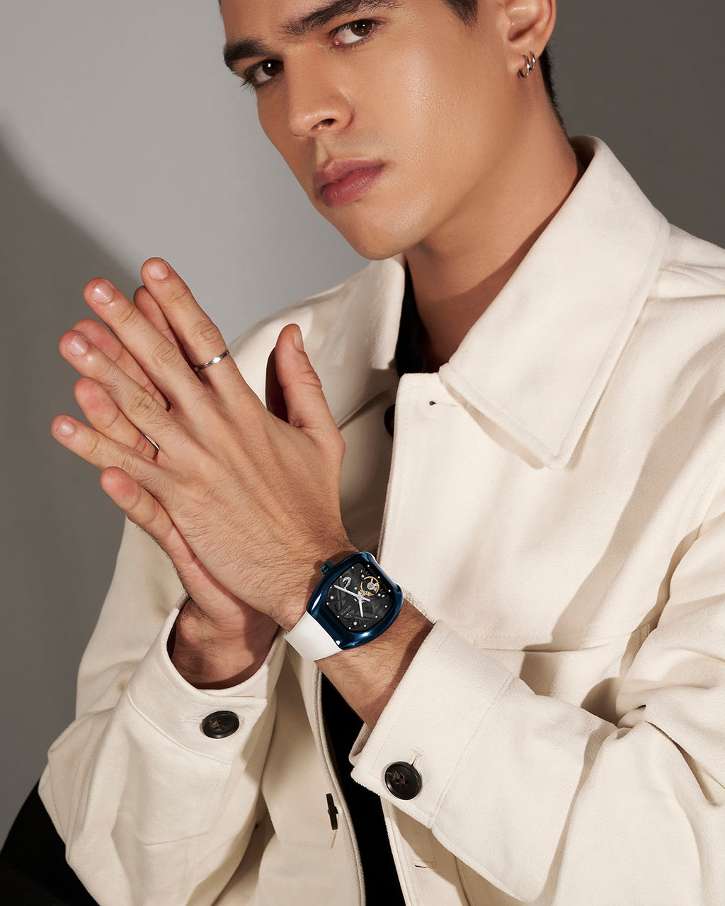 Silver With Navy Blue
